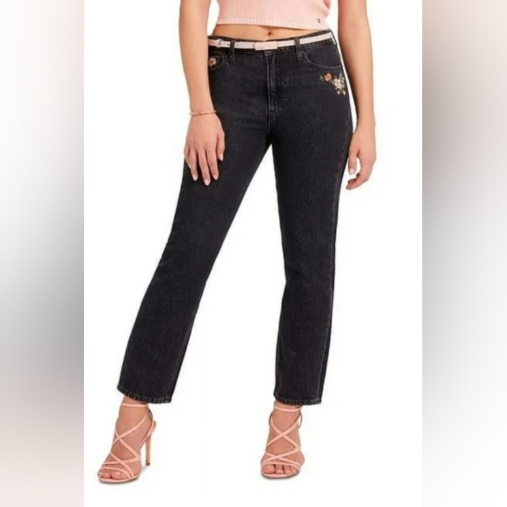 New Guess Obsidian Girly Embroidered Black Jeans for Women size 25